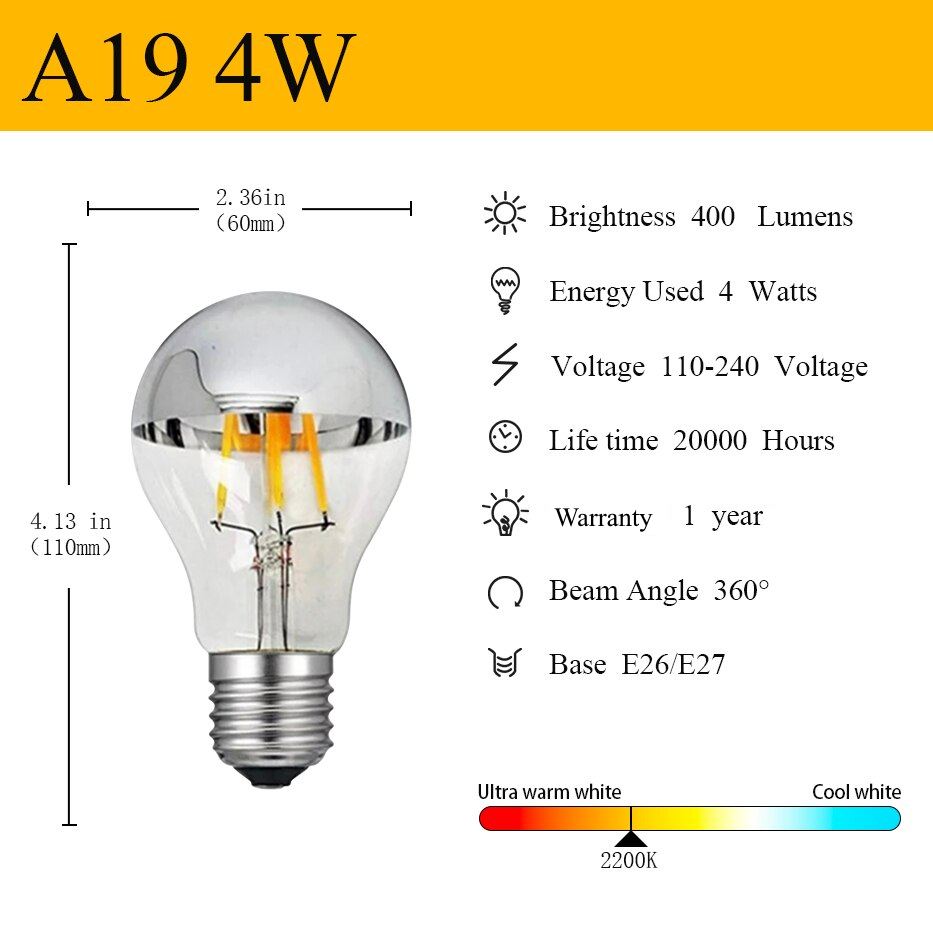 Half Crown Chrome Dip LED 4w Dimmable E27 Bulb