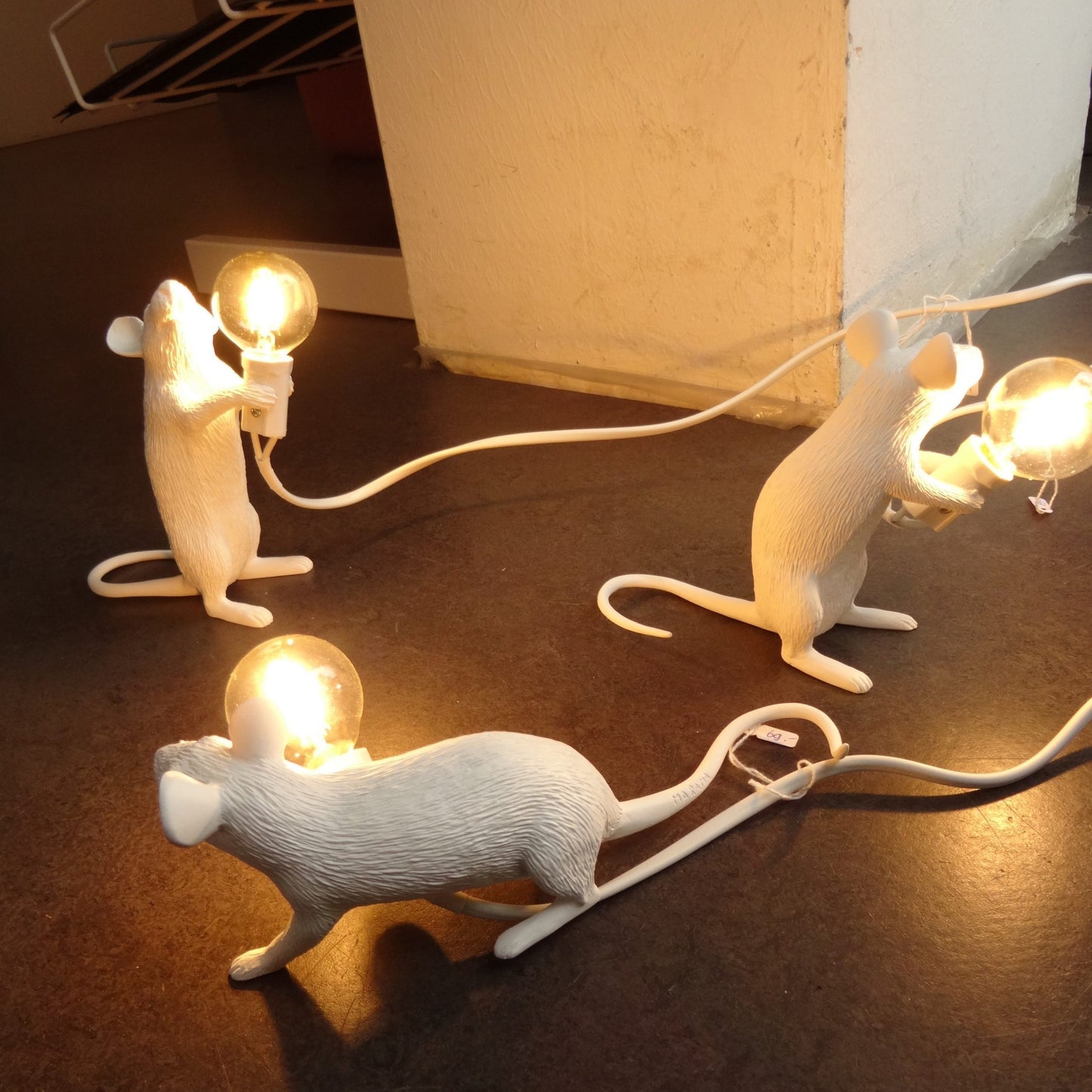 Set of 3 White Mouse Lamps