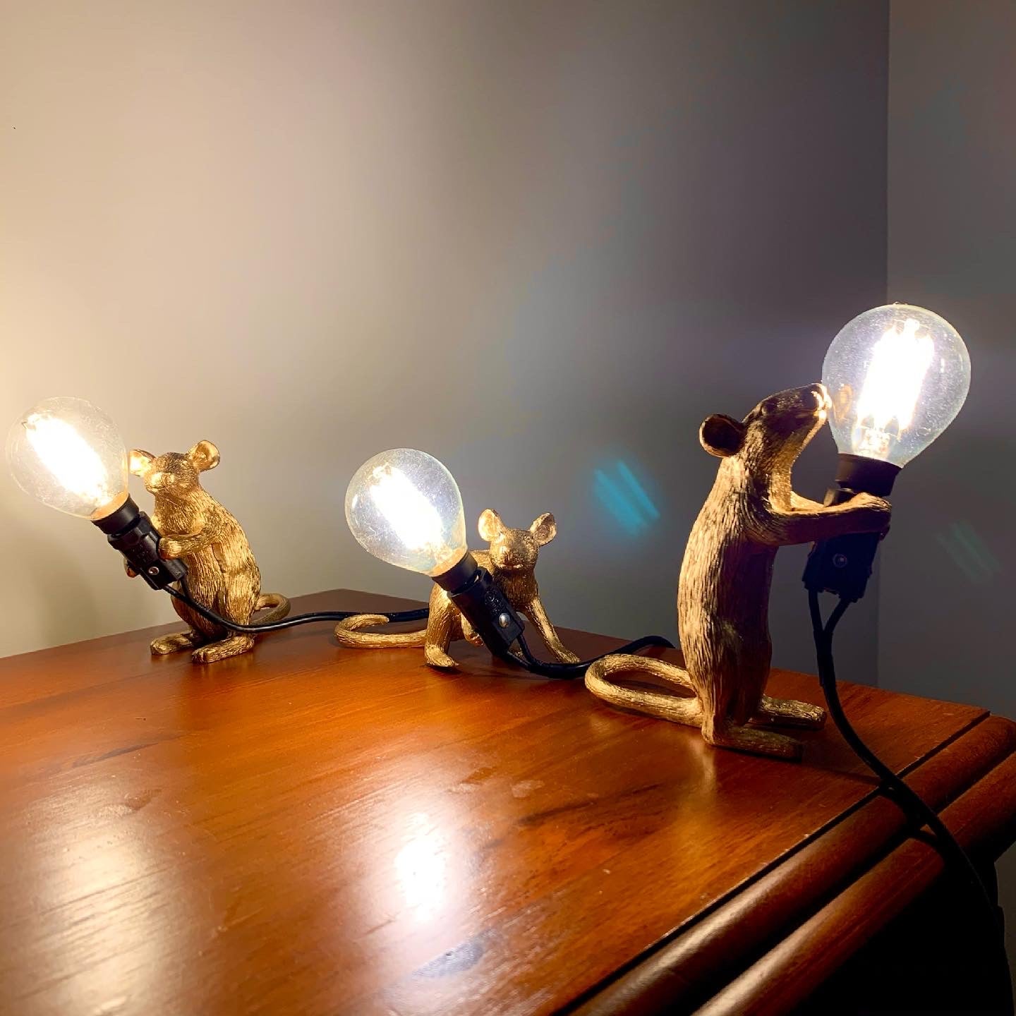 Set of 3 Gold Mouse Lamps