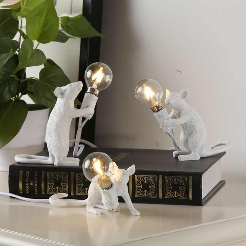 Set of 3 White Mouse Lamps