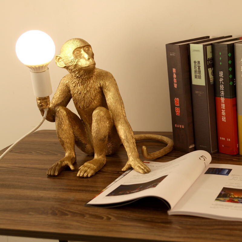Sitting True Scale Monkey Lamp Gold