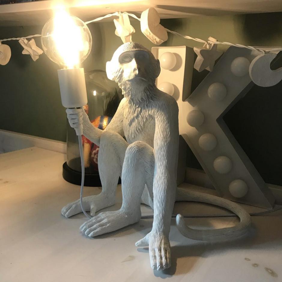 Sitting True Scale Monkey Lamp White
